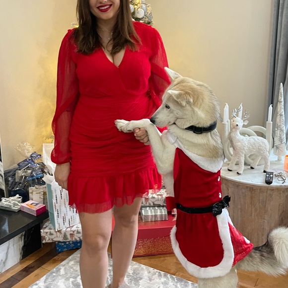 4SI3NNA Shirred Tulle Mini Dress in Red - Picture 2 of 6